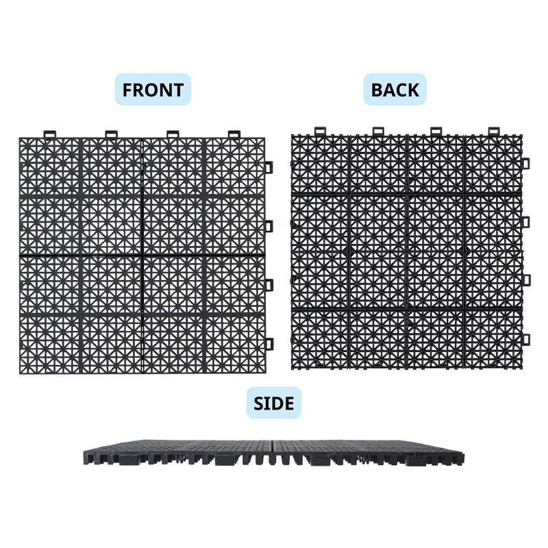 12 x 12 Inch Gray Interlocking Deck Tiles, Rosette Pattern Pack of 12