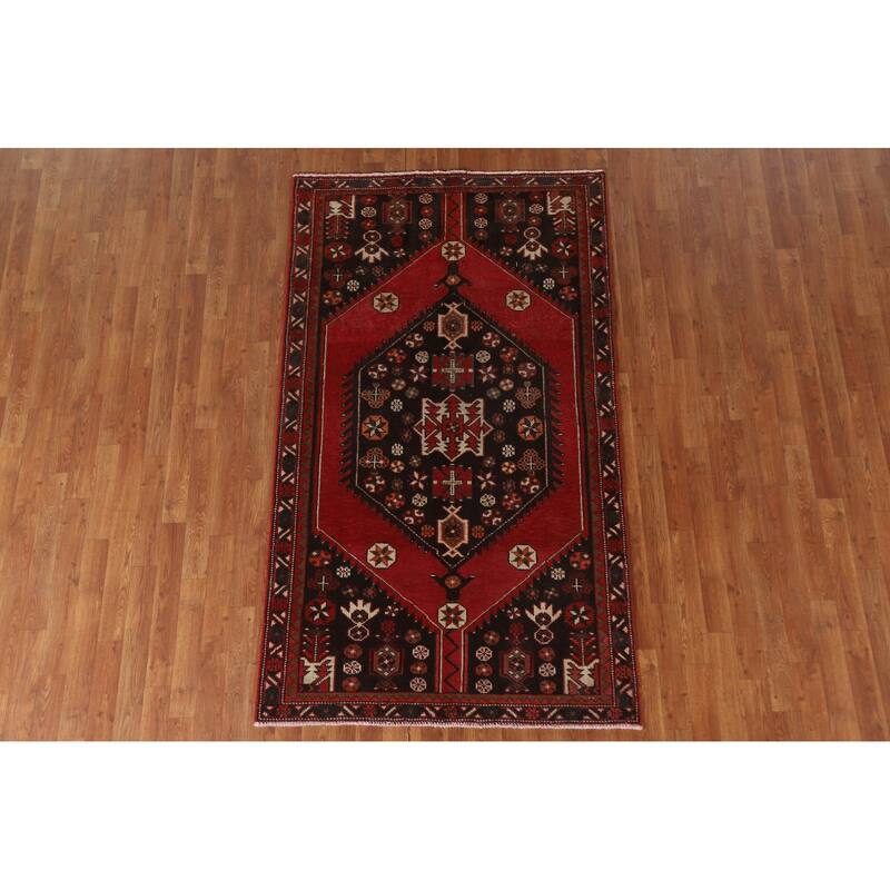 Hamedan Persian Vintage Area Rug Handmade Wool Carpet - 4'0"x 7'0"