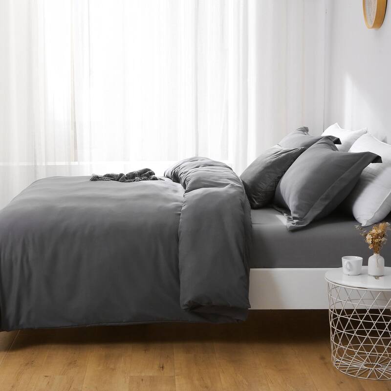 HomeRoots Dark Slate Gray Queen Microfiber 1400 Thread Count Machine Washable Duvet Cover Set