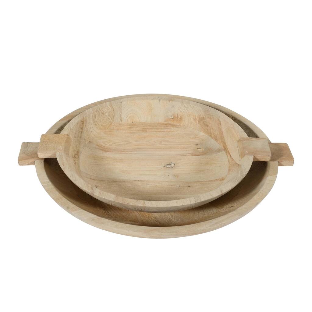 Sandblasted Oak Wooden Bowl Set of 2