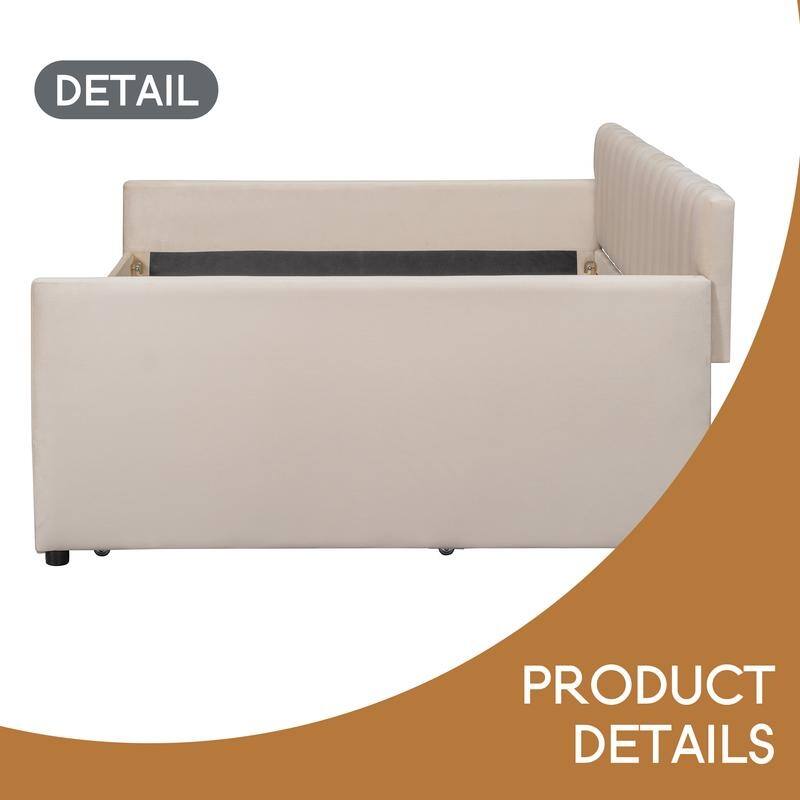 Full Size Upholstered daybed with Trundle and Wood Slat Support