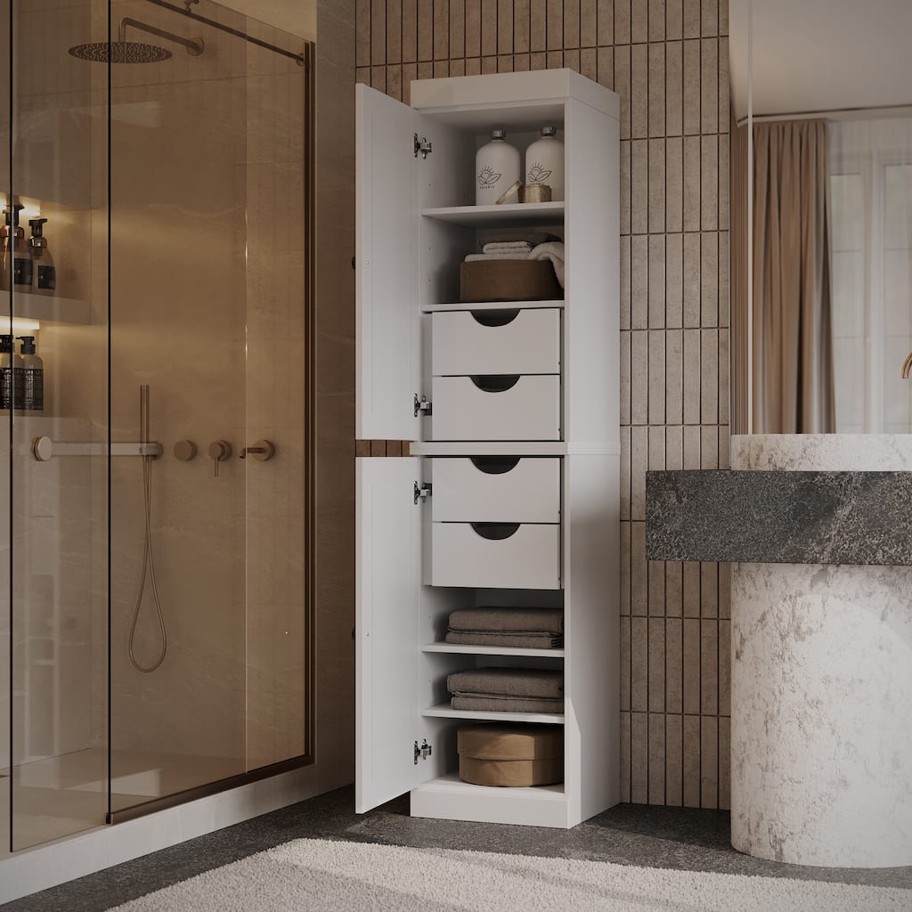 Palace Imports 100% Solid Wood Tall Narrow Raised Panel Bathroom Storage Cabinet, 16.5" W, 4 Drawers, 71.5" H