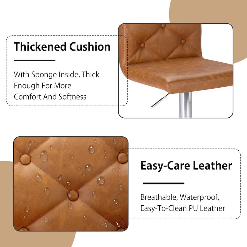 Javlergo 4 Pack 360° Swivel Bar Stools Adjustable PU Leather Stools with Diamond Tufted Back Curved Footrest