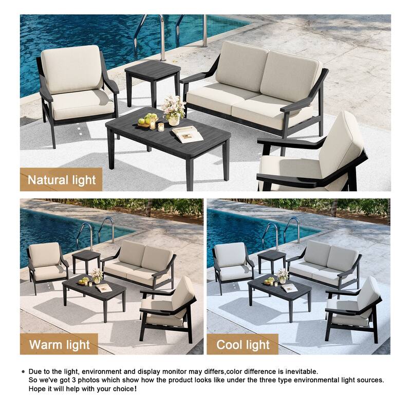 5-piece Adirondack Patio Teak Lounge Chairs Loveseat Conversation Set