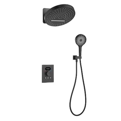 Wall Mounted Thermostatic Shower Faucet with Hand Shower Matte Balck Rain 3-Setting Spray Complete Shower System with Valve