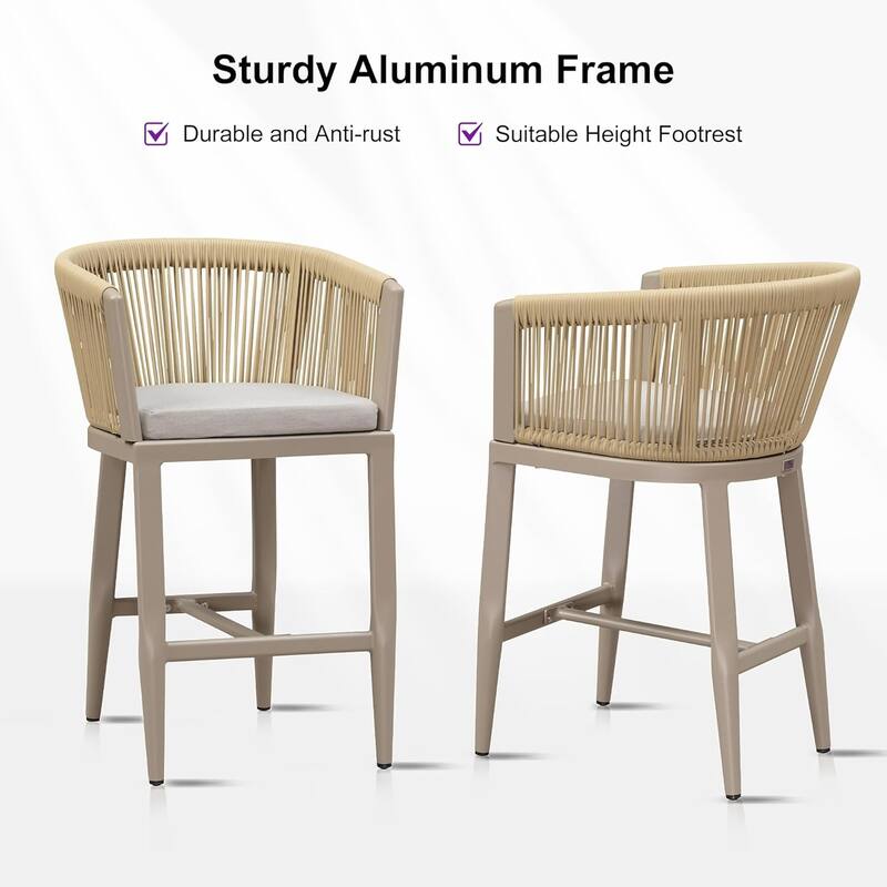 PURPLE LEAF Outdoor Dining Chairs Set of 2 Patio Counter Height Bar Stool with Cushion