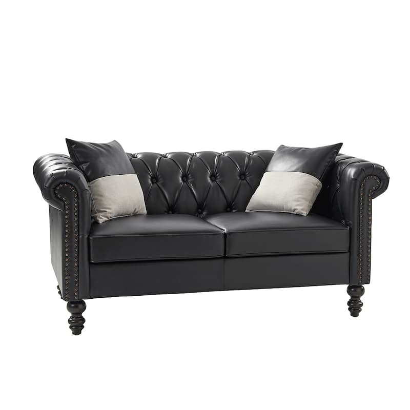 Faustina Traditional 62.2" Wide Leather Sofa with Solid Wood Legs