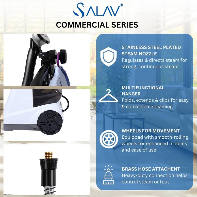 SALAV Commercial-Grade Smart Auto Shut-Off 1800W Garment Steamer in White
