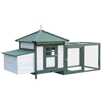 Pine Wood Hen House Coop with Nest Box and Steel Wire Protection - 77.25" L x 30" W x 38.25" H