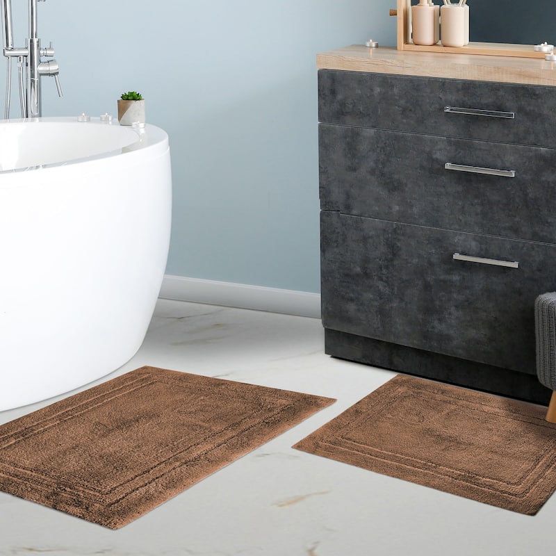 Superior Cotton Solid Non-slip Backing 2-Piece Bath Rug Set