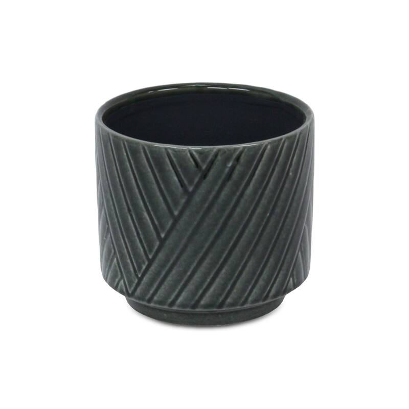 Parlora Crossed Diagonal Pattern Ceramic Pot - Dark Gray