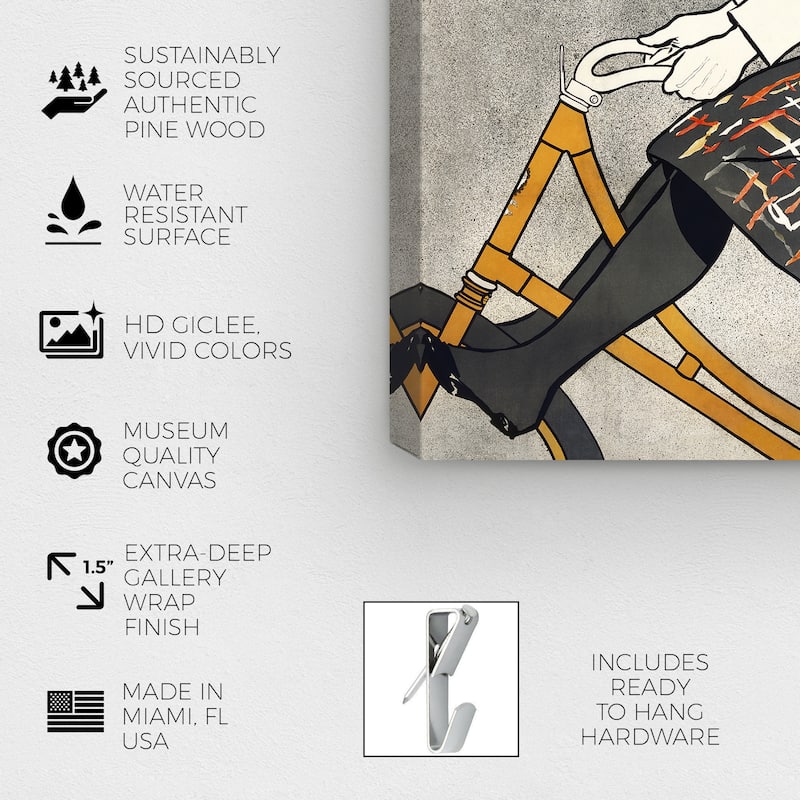 Wynwood Studio Canvas Fashion Vintage woman riding a bicycle - Edward Penfield Orange and Vintage Wall Art Canvas Print