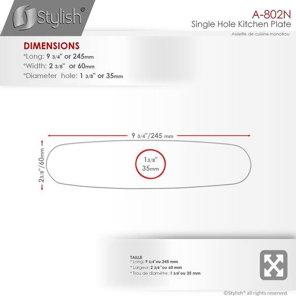 dimension image slide 1 of 2, STYLISH Single Hole Faucet Deck Plate Stainless Steel 9.75 inch
