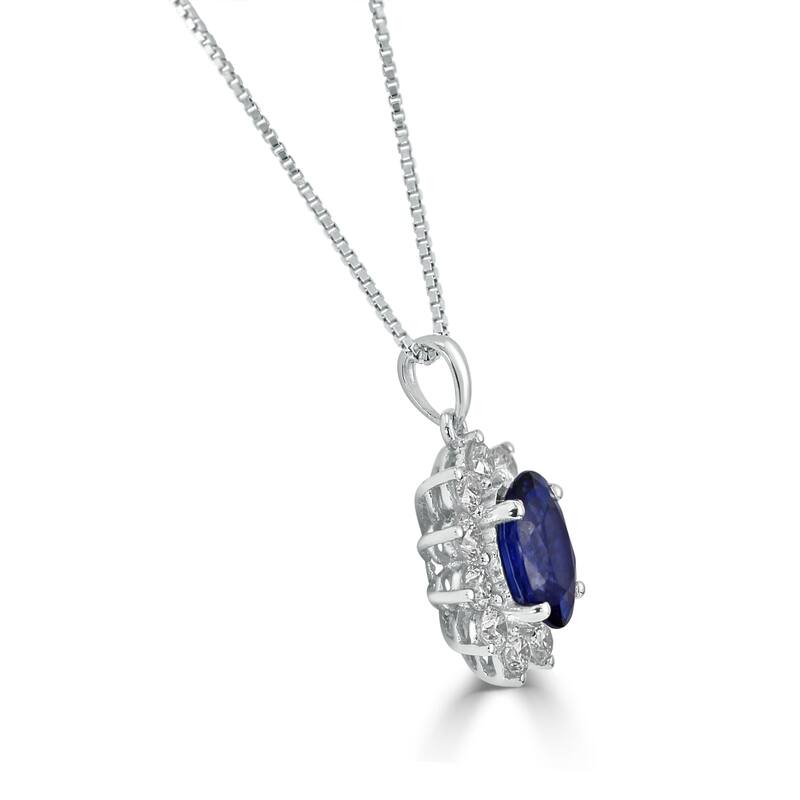 Auriya 18K Gold Oval-Shaped 1 3/8ct Royal Blue Sapphire Diamond Halo Necklace