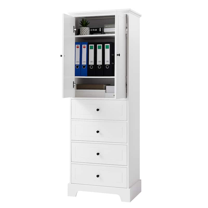 Modern Storage Cabinet, Bathroom Cabinet w/ 4 Drawers Adjustable Shelves Double Door Bathroom Lockers Space-Saving Cabinet