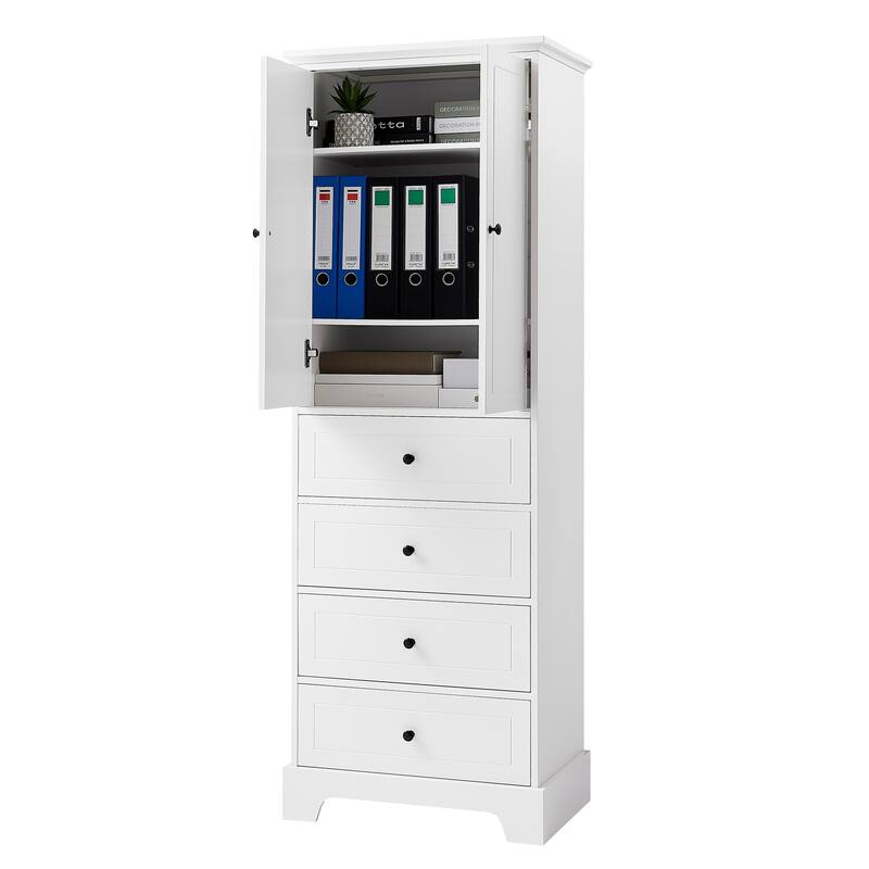 Roomfitters Storage Cabinet with 2 Doors 4 Drawers Adjustable Shelf Freestanding Painted MDF for Bathroom or Office
