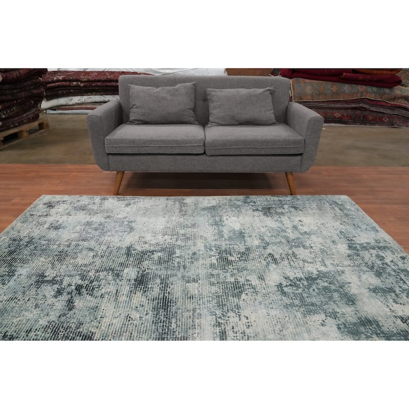 Hand Knotted Oriental Viscose Silk Carpet Modern Abstract Multi-Colored Abstract Area Rug - 7' 8'' X 5' 6''