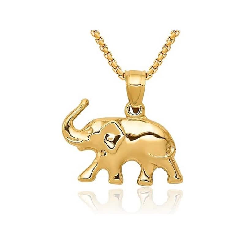 Curata 10k or 14k Yellow or White Gold 18" 17mm Polished Good Luck Elephant Necklace - 14k - Yellow