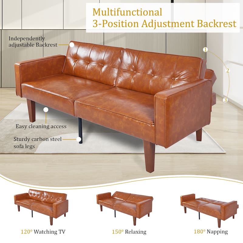 68 in. Twin Size Convertible Sofa Bed Couch w/ Tufted Adjustable Backrest, 5 Colors Optional - 22.44"D x 68.11"W x 28.74"H