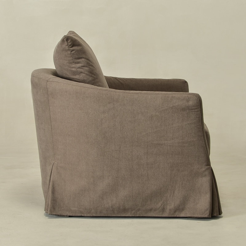 KINWELL 32" W Down Fill Upholstered Slipcovered Swivel Barrel Accent Armchair