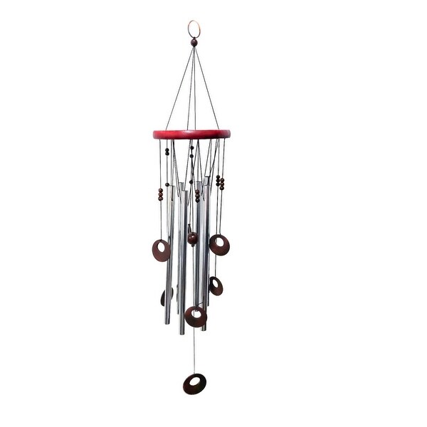 Silver Metal Wind Chime With Wood Pendents (26")
