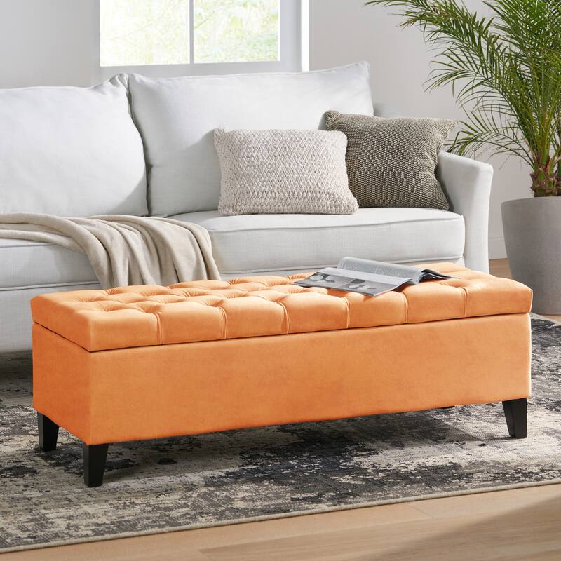 Velvet Storage Ottoman with Button-Tufted Diamond Stitch, 51"
