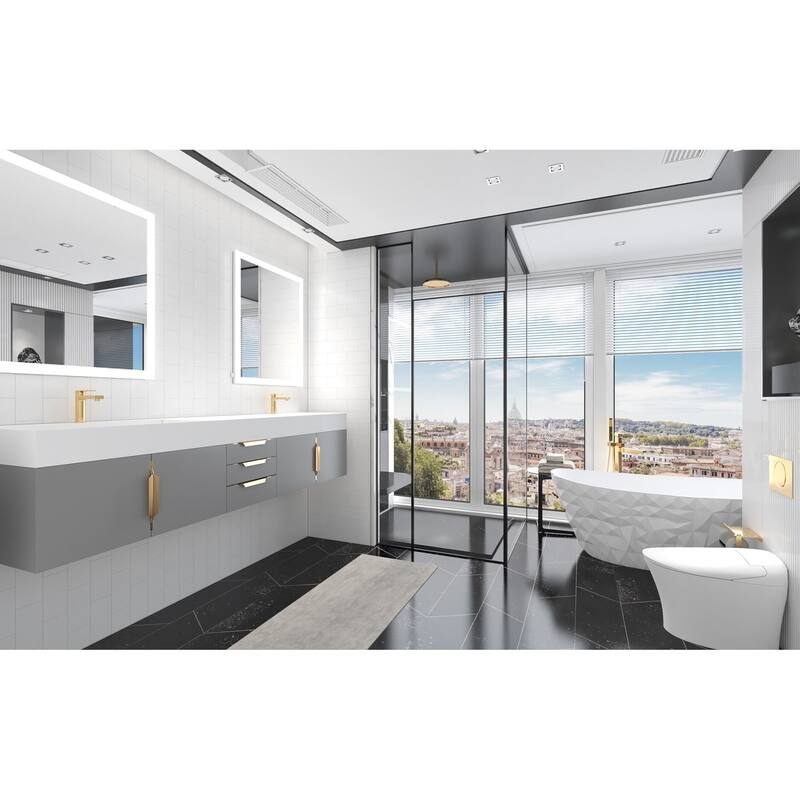Amazon 84" Wall Mounted Double Bathroom Vanity Set w/ White Top