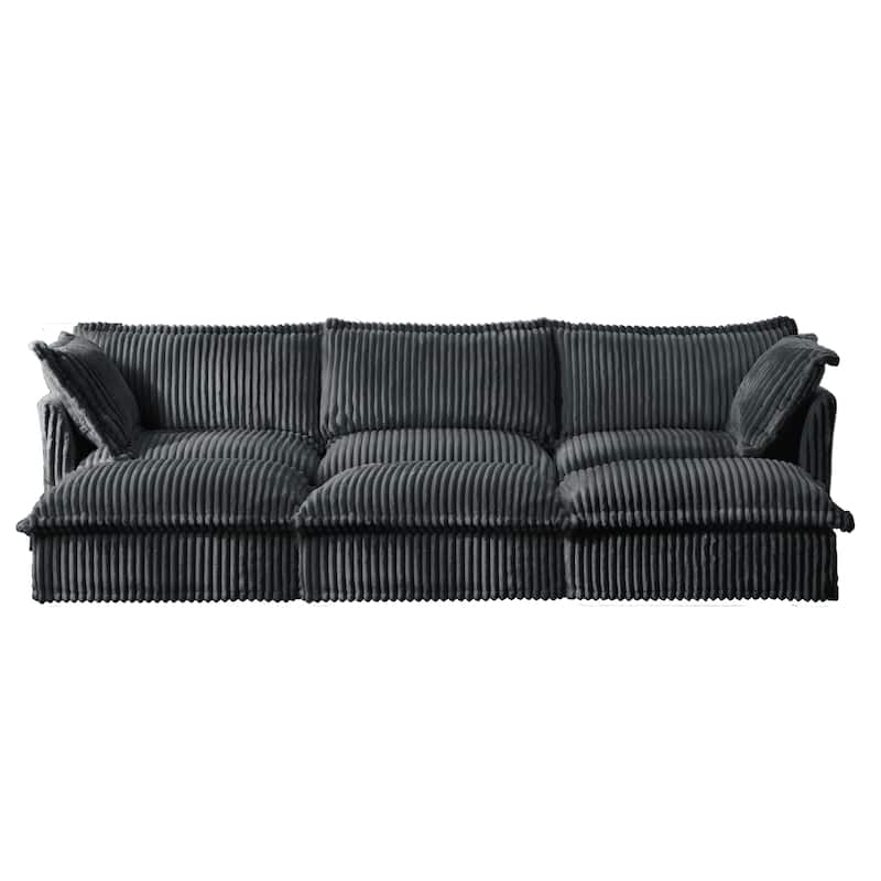 Living Room Corduroy Slipcovered 3-Seat Sofa with 3 Ottomans