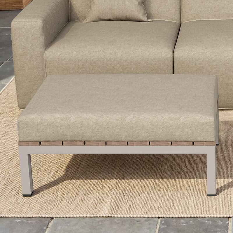 Outdoor No Assembly Patio Conversation Sets with Coffee Table, Ottoman - Camel-Coffee Table