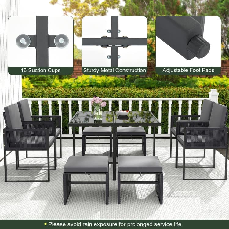 9 Piece Patio Dining Set with Cushions Outdoor Furniture for Backyard Deck - 43.5" x 43.5" x 28.5"