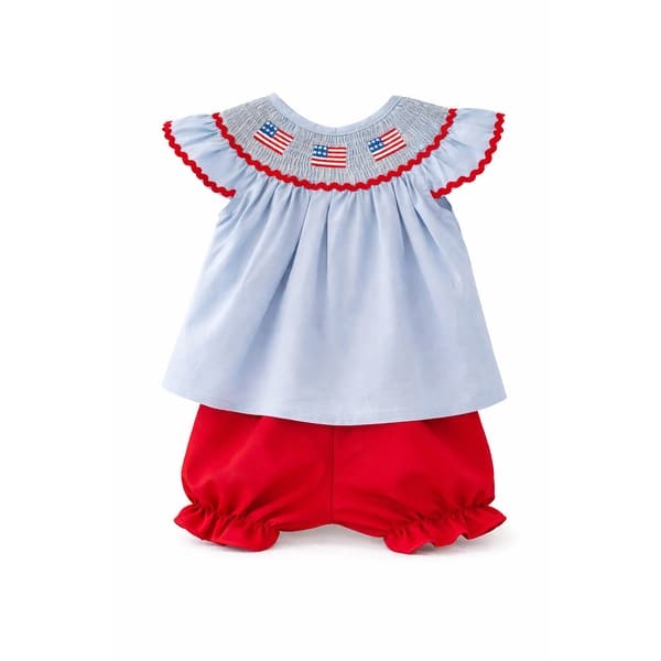 slide 1 of 1, Laurenza's Baby Girls Smocked Patriotic Outfit Set 12-18 Months