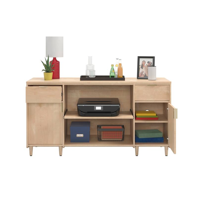 Wood Credenza with Large Surface, Maple - 59.06"W x 18.5"D x 30.39"H