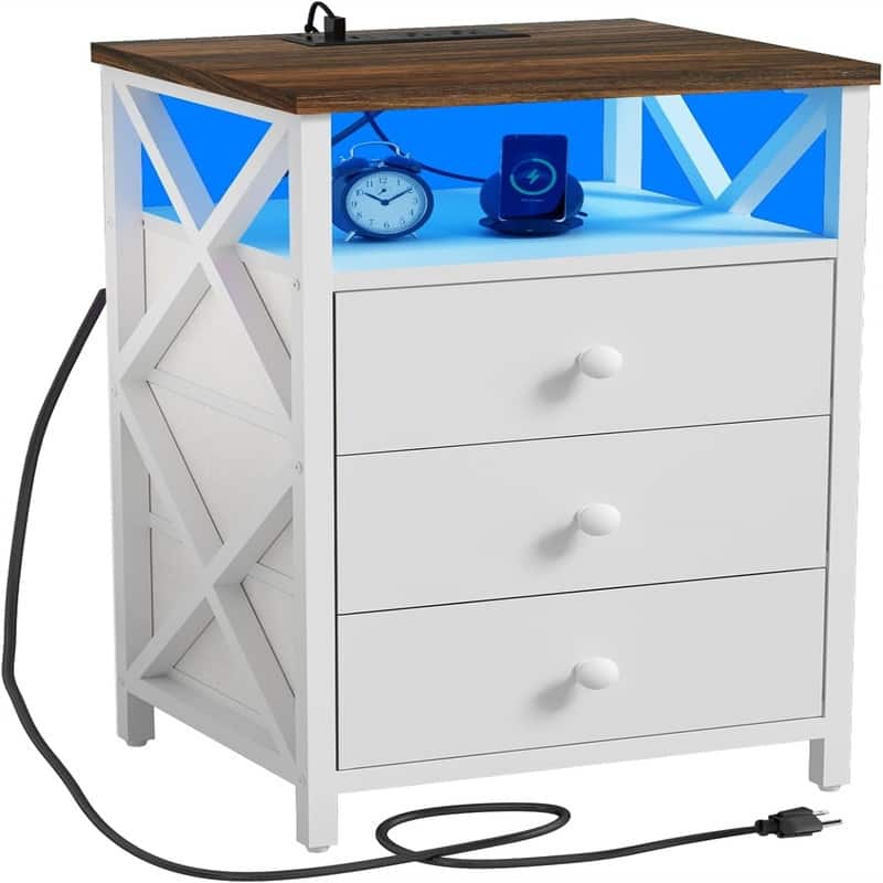 Nightstand with Charging Station - White