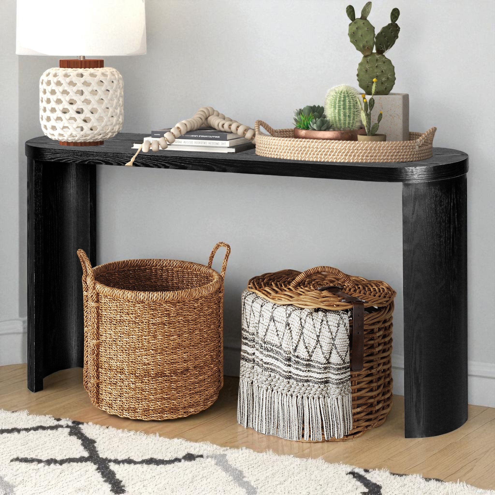 60'' Oval Console Table with Thick Top and Reversible Curved Legs, Entryway or Sofa Table for Living Room or Hallway - MDF
