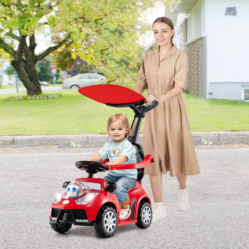 Baby Walking Car with Interactive Lights Horn Sounds and Storage Compartment for Toddlers - 38" x 16" x 35.5" - Red
