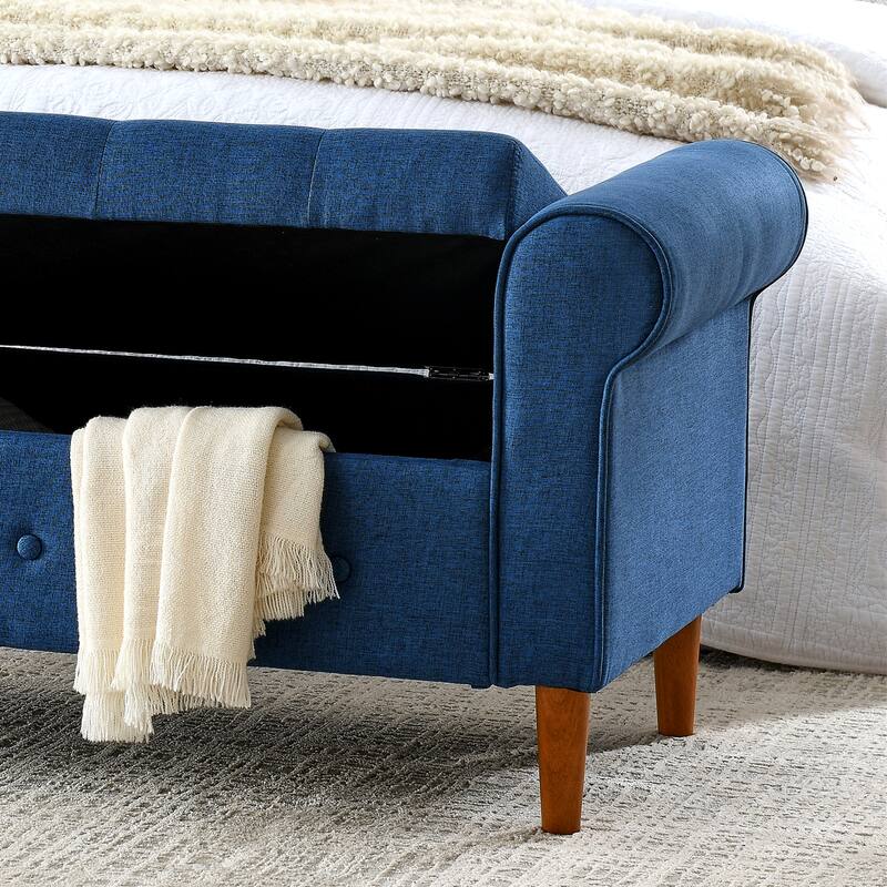 62" Bedroom Tufted Button Storage Bench Linen Upholstered Ottoman