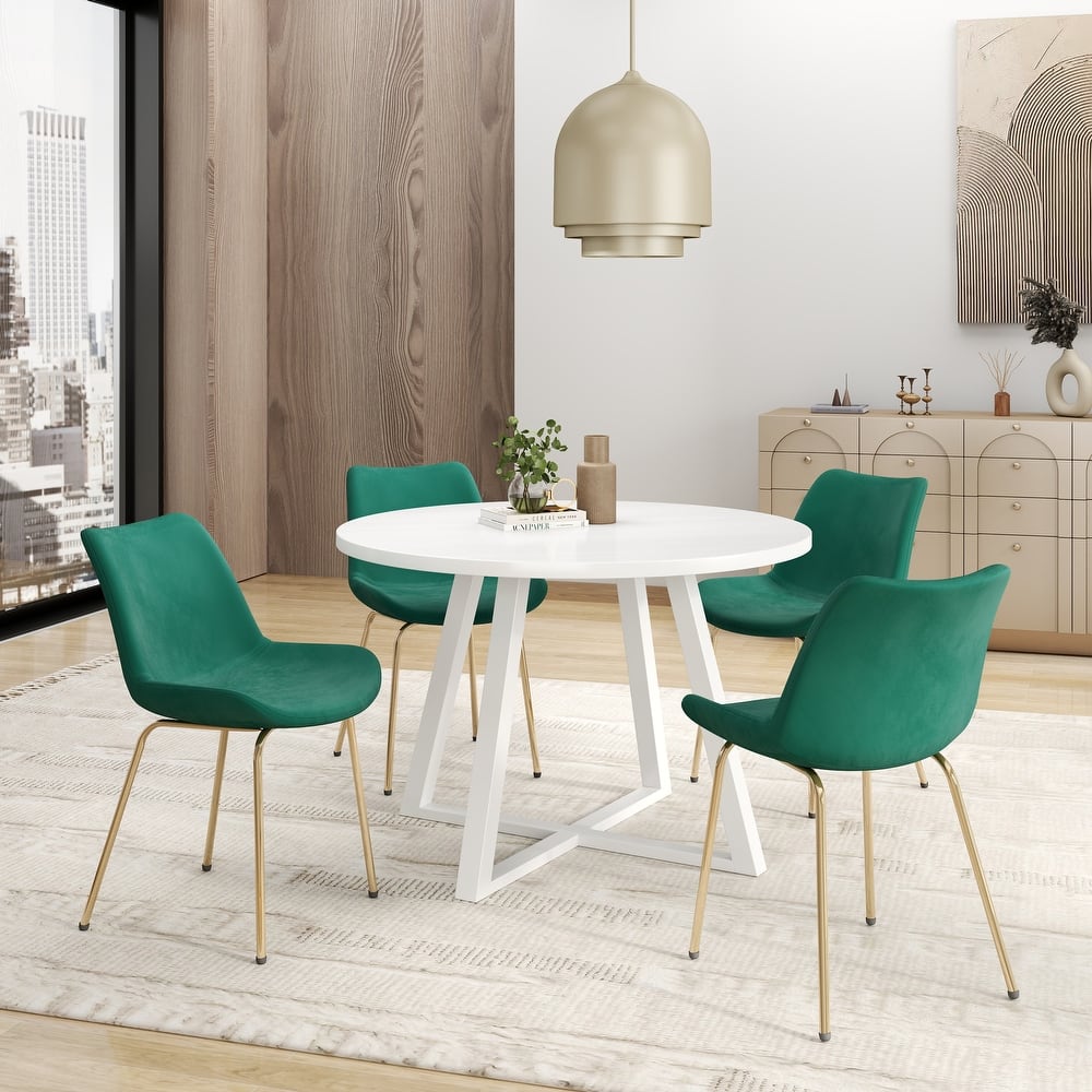 Modern Dining Set with Round Table & Velvet Chairs