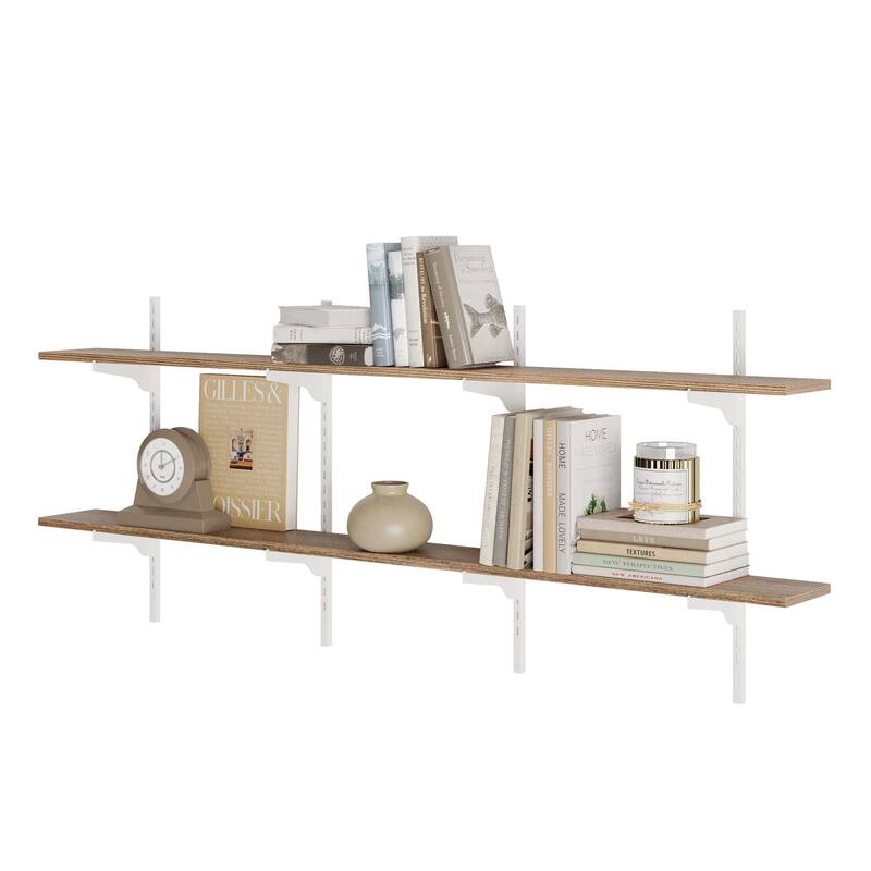 Wallniture Turin 60" Adjustable Shelf, Floating Bookshelf for Room Decor, Wall Shelf Unit for Living Room, Rustic, Tier Options