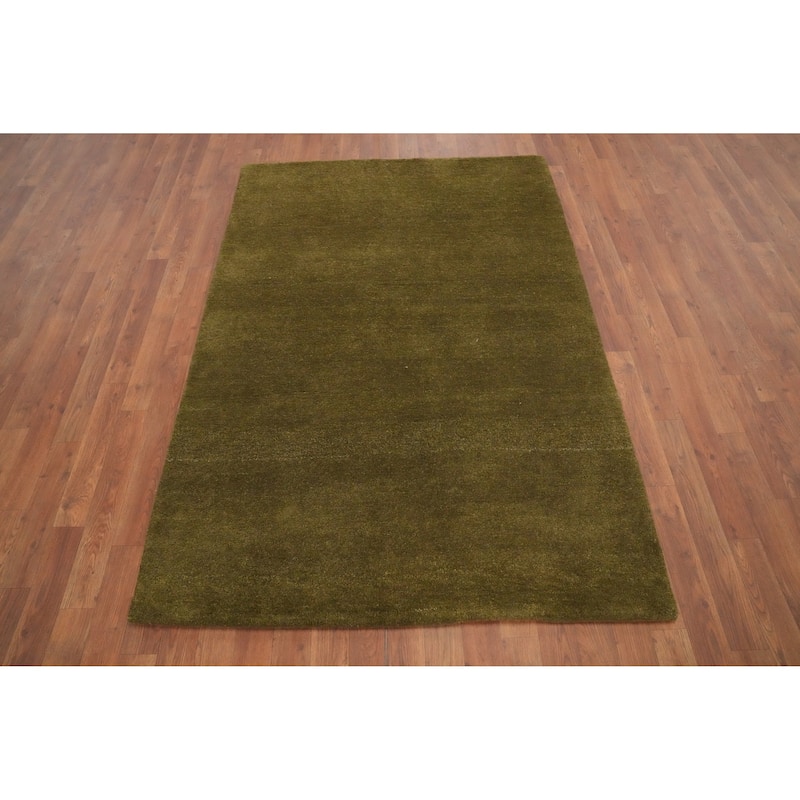 Hand Knotted Oriental 100% Wool Carpet Modern Solid Green Gabbeh Area Rug - 5' 11'' X 4' 0''
