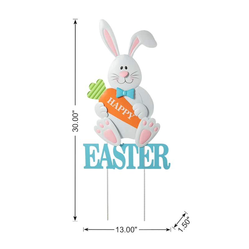 Glitzhome Easter Metal Bunny Yard Stake Wall Decors Standing Sign