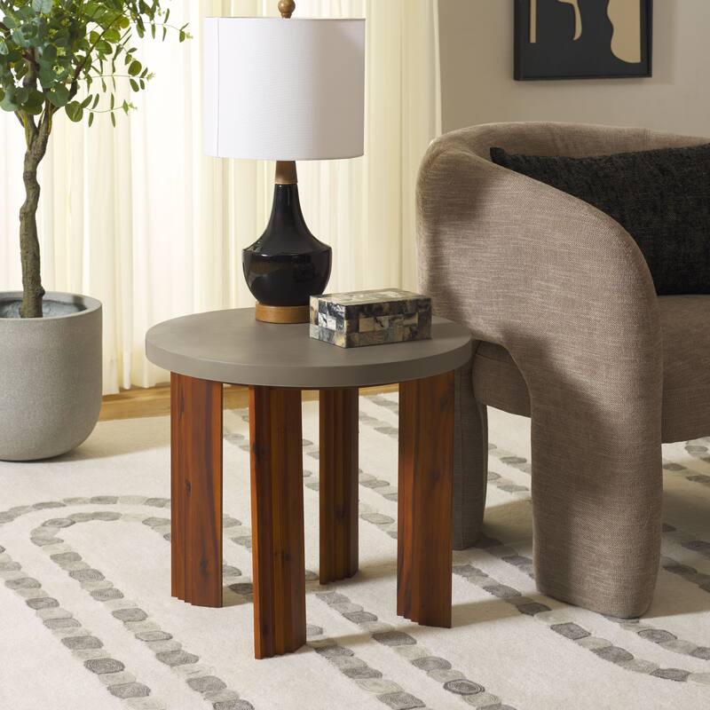 SAFAVIEH Home Basilio Accent Table - 20"W x 20"D x 18"H - Light Grey/Natural