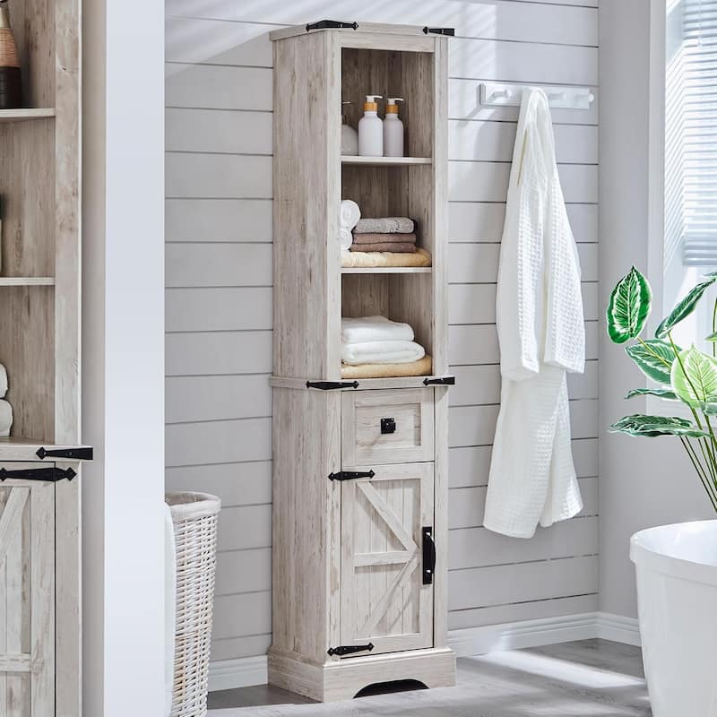 Farmhouse Slim Bathroom Storage Cabinet, 68" Tall Storage Cabinet - Antique Brush White