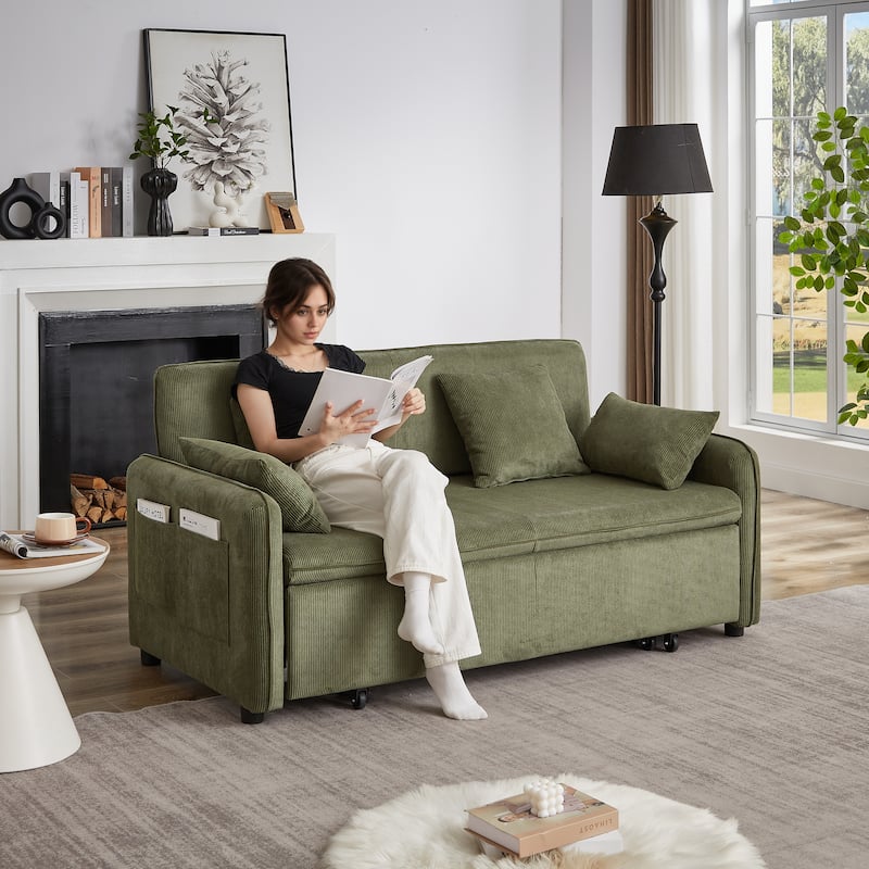 Chenille Interior Lazy Sofa Chaise longue Armchair with three pillows and armrestsSleeping Sofa Bed