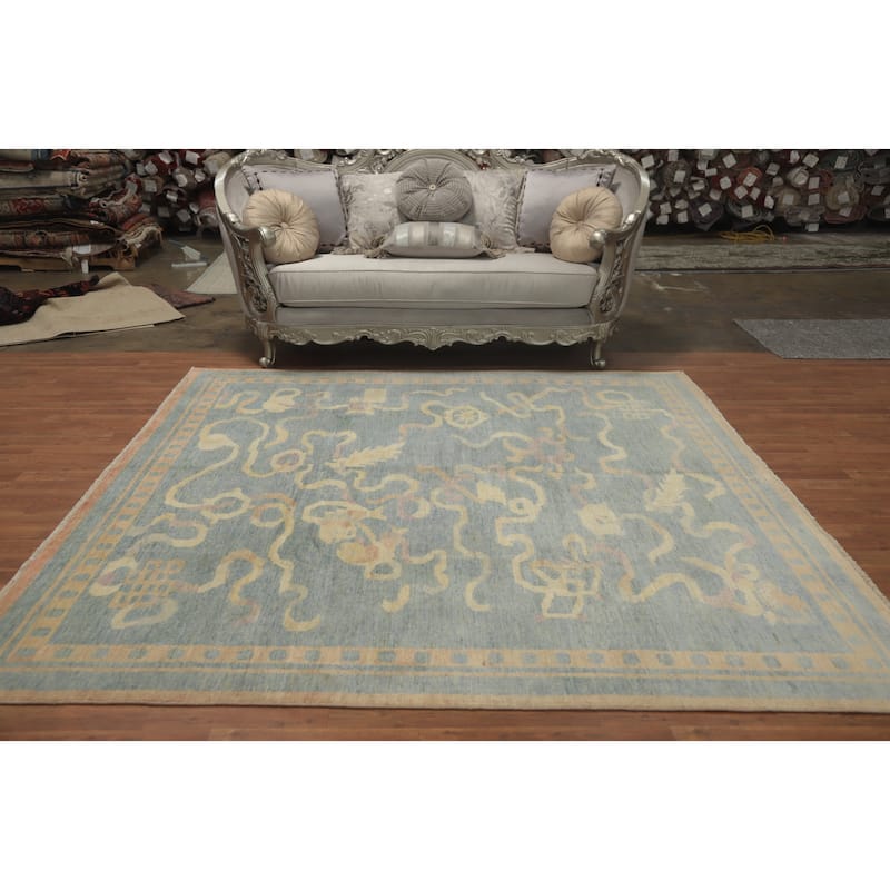 Hand Knotted Traditional Wool Blue Geometric Area Rug - 7' 10'' X 7' 11''
