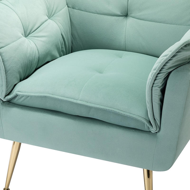 1ida Modern Velvet Tufted Padded Cushion Armchair with Golden Metal Legs by HULALA HOME