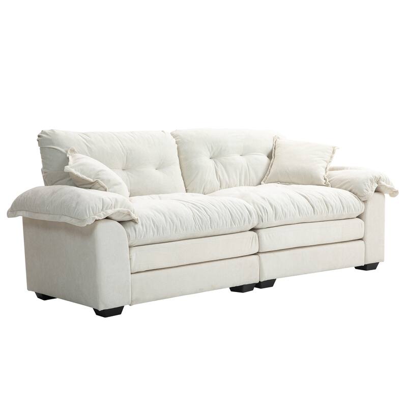 Small Sofa Loveseat Deep Seat Sofa Couch with 2 Throw Pillows, 2-Seater Settee with Pillow Top Armrests
