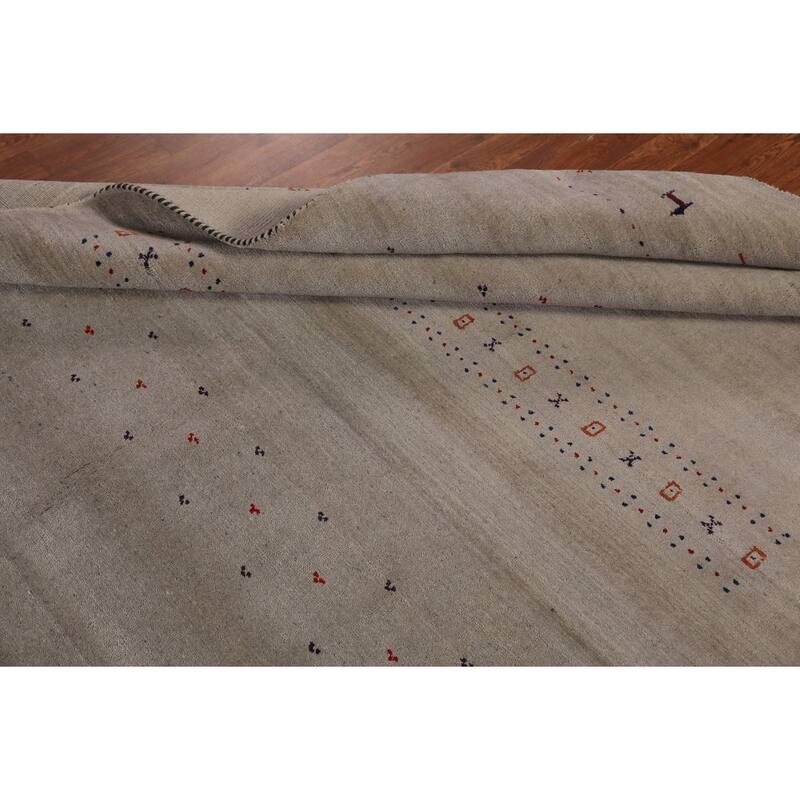 Tribal Gabbeh Area Rug Hand-Knotted Beige Wool Carpet - 5'8" x 7'9"