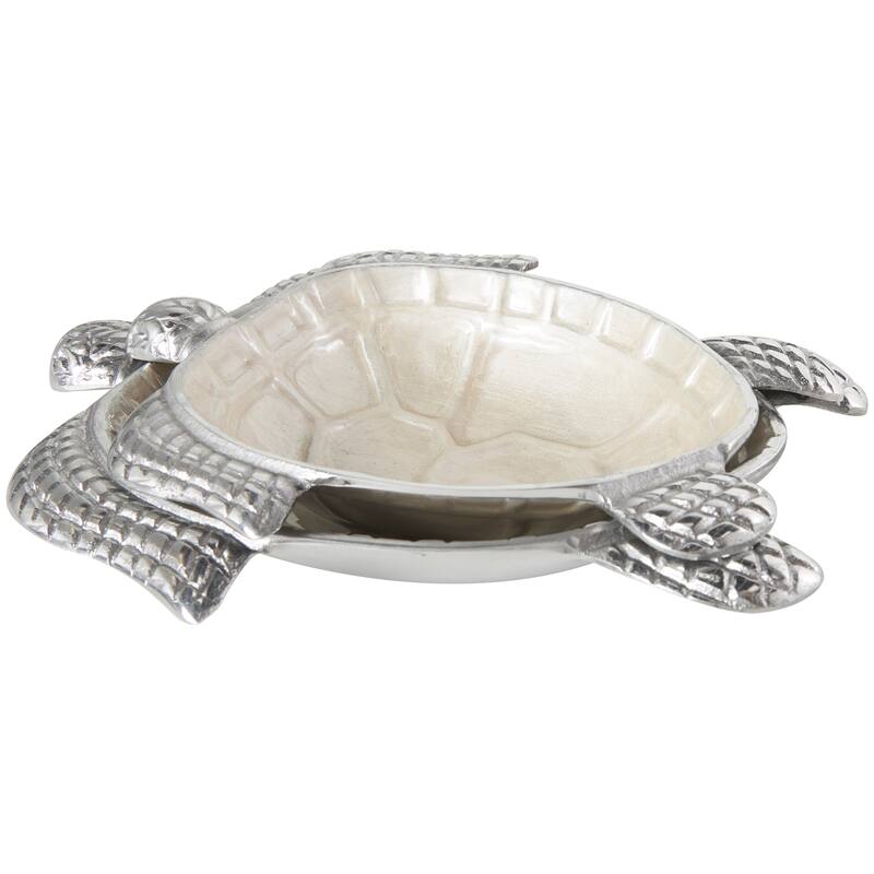 Aluminum Metal Enameled Turtle Decorative Bowl with Silver Metal Exterior (Set of 2)