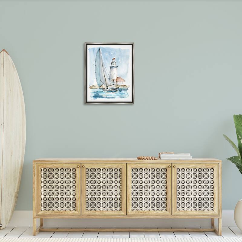 Stupell Nautical Sailboat & Lighthouse Framed Floater Canvas Wall Art by Ethan Harper