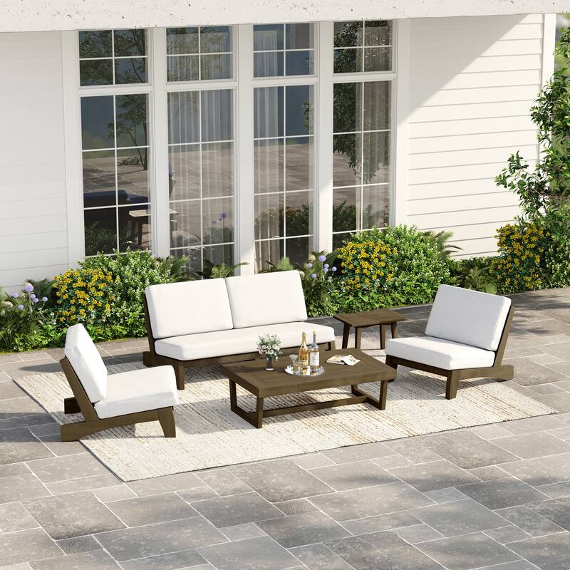 Casual Teak Wood 5-Piece Outdoor Patio Conversation Set